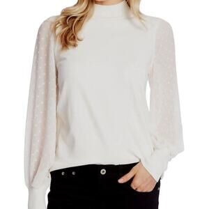 new CeCe XS mock neck clip swiss dot sheer sleeve sweater top TLS1 3063